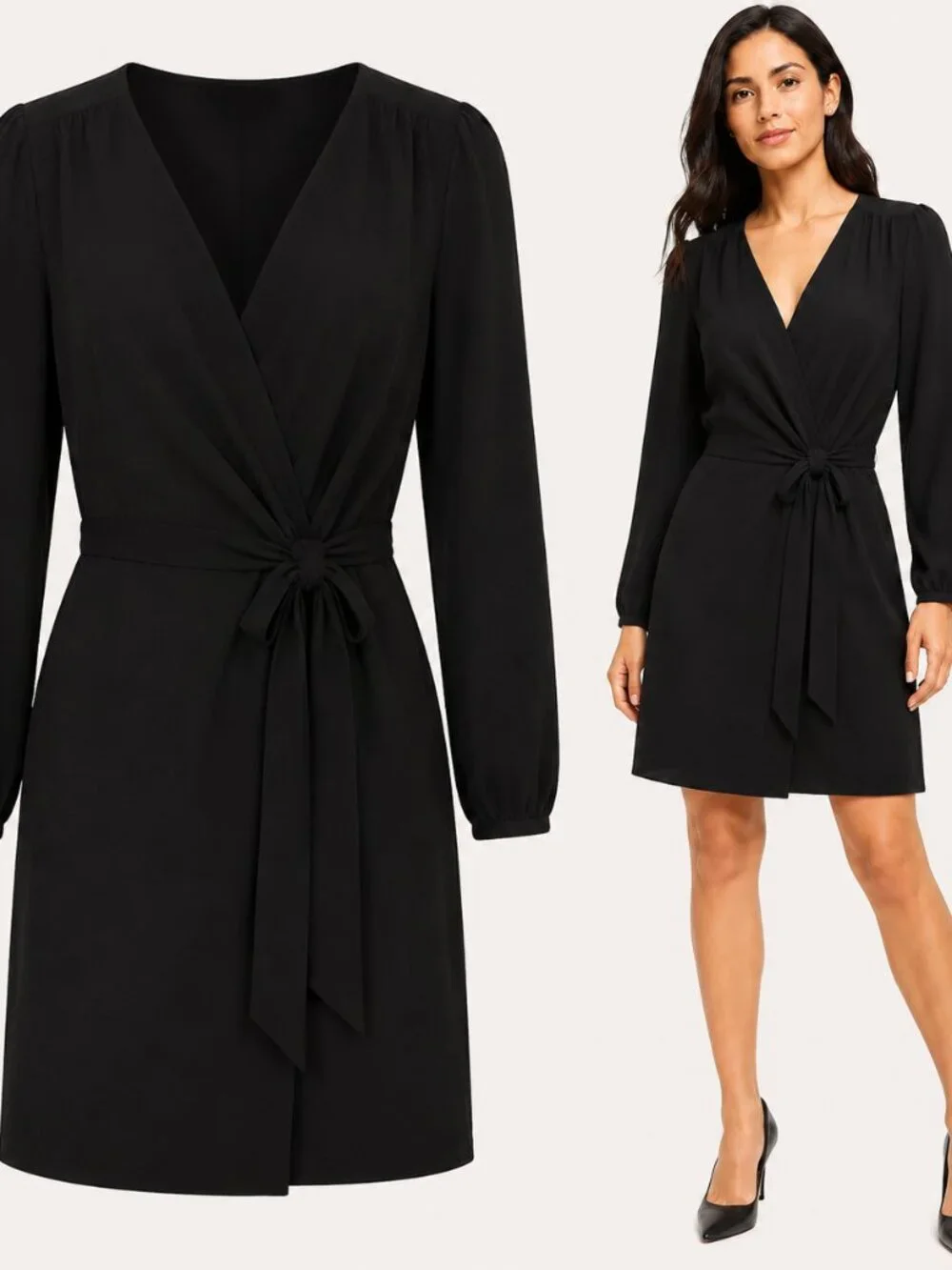 J.Crew Tie-Front Wrap Dress 2 Black Long Sleeve Work Cocktail